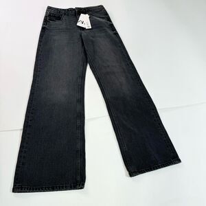 Zara Jeans Womens 38/28 Black Solid Mid-Rise Wide-Leg Ankle Length NWT